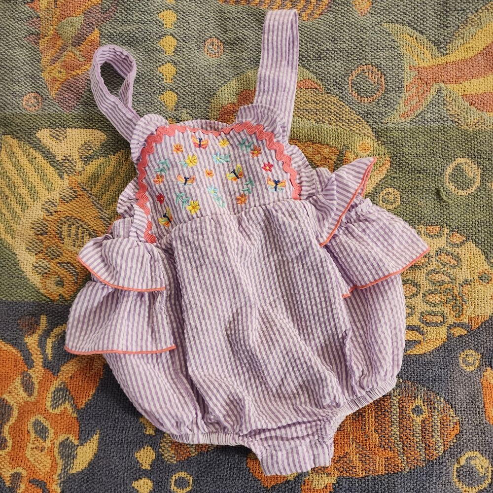 Goodlad Cotton Seersucker Embroidered Bubble Romper
